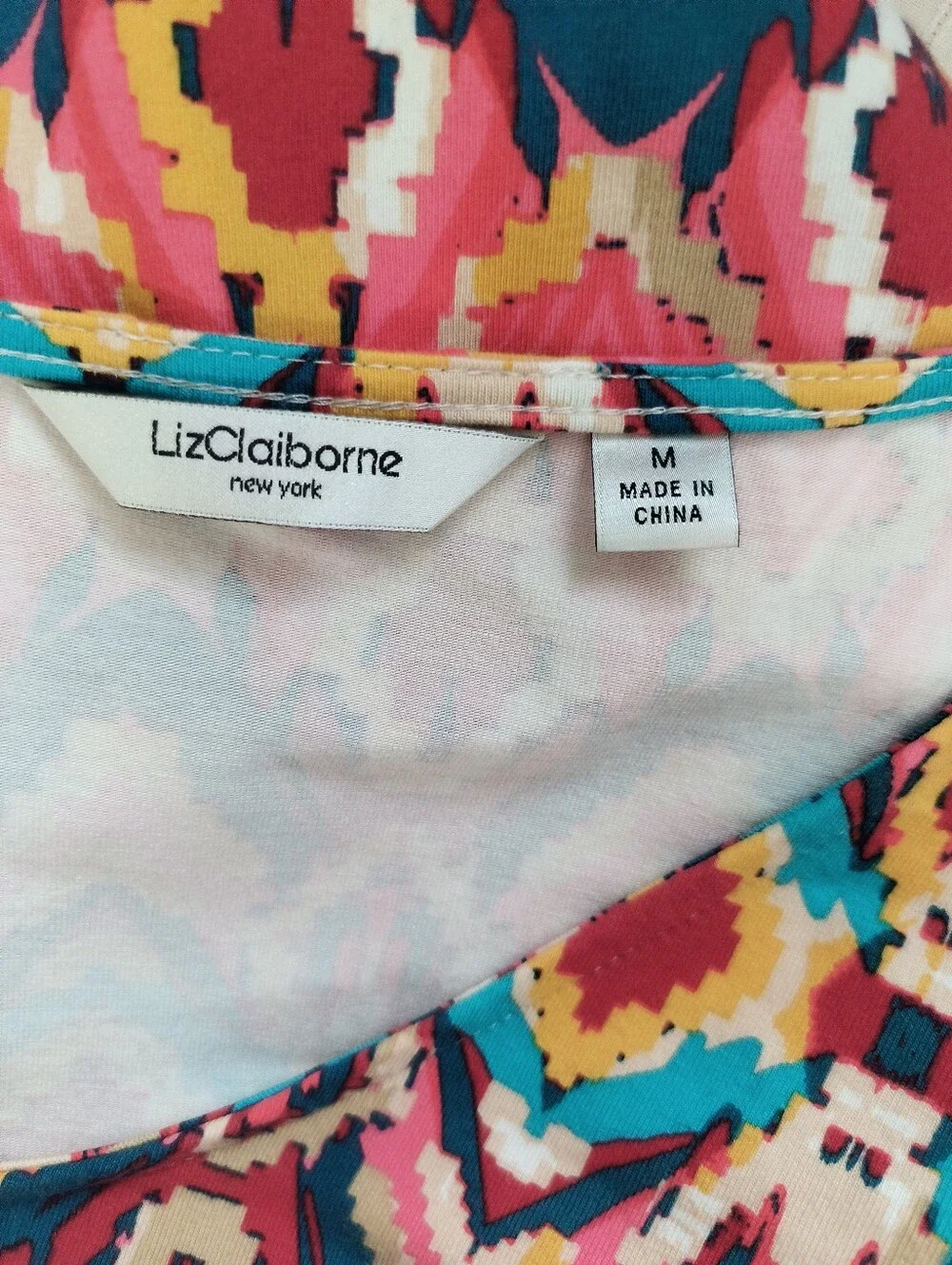 Liz Claiborne New York Vibrant Pink Multicolor Ikat-Print Women's Dress